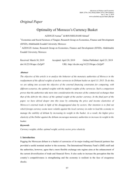 Original Paper Optimality of Morocco's Currency Basket