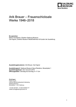 Arik Brauer – Frauenschicksale Werke 1946–2018