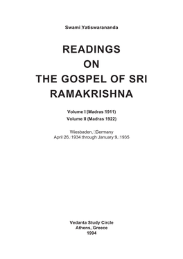 Readings on the Gospel of Sri Ramakrishna