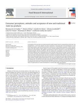 Consumer Perceptions, Attitudes and Acceptance of New and Traditional Mate Tea Products Rossana C.B