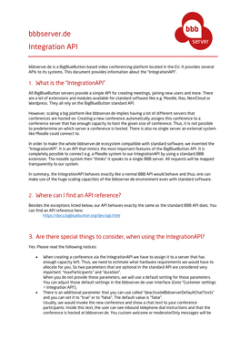 Bbbserver.De Integration API