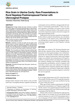 Rice Grain in Uterine Cavity: Rare Presentations in Rural10.5005/Jp-Journals-10032-1047 Nepalese Postmenopausal Farmer Original Article