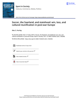 Soccer, the Saarland, and Statehood: Win, Loss, and Cultural Reunification in Post-War Europe