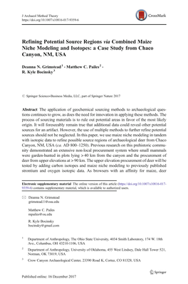 Refining Potential Source Regions Via Combined Maize Niche Modeling and Isotopes: a Case Study from Chaco Canyon, NM, USA