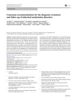 Consensus Recommendations for the Diagnosis, Treatment and Follow-Up of Inherited Methylation Disorders