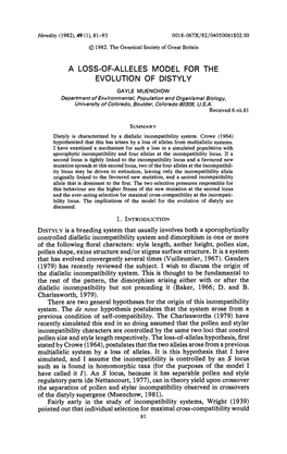 A Loss-Of-Alleles Model for the Evolution of Distyly