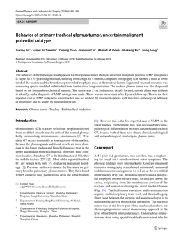 Behavior of Primary Tracheal Glomus Tumor, Uncertain Malignant Potential Subtype