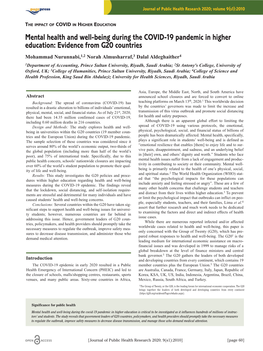 Mental Health and Well-Being During the COVID-19 Pandemic in Higher Education: Evidence from G20 Countries