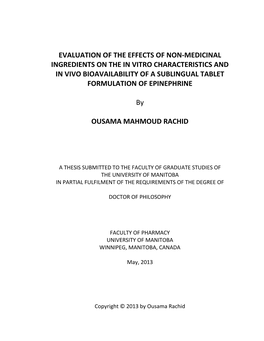 Evaluation of the Effects of Non-Medicinal Ingredients on the in Vitro Characteristics and in Vivo Bioavailability of a Sublingual Tablet Formulation of Epinephrine