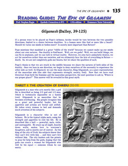 Reading Guide: the Epic of Gilgamesh Prof