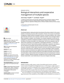 Biological Interactions and Cooperative Management of Multiple Species
