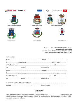 Domanda Di Iscrizione Nido a E 2021-2022