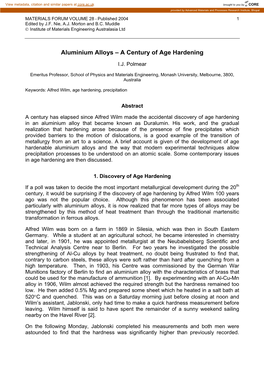 Aluminium Alloys – a Century of Age Hardening