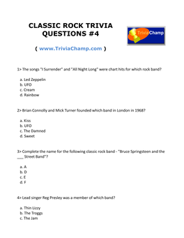 Classic Rock Trivia Questions #4