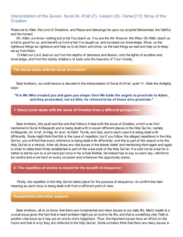 Interpretation of the Quran- Surat Al- A'raf (7)- Lesson (6)- Verse [11]: Stroy of the Creation