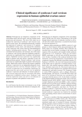 Clinical Significance of Syndecan-1 and Versican Expression in Human Epithelial Ovarian Cancer