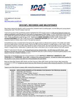 2019 Nfl Records and Milestones