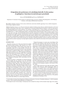 Oviposition-Site Preferences of a Declining Butterfly Erebia Medusa (Lepidoptera: Satyrinae) in Nutrient-Poor Grasslands