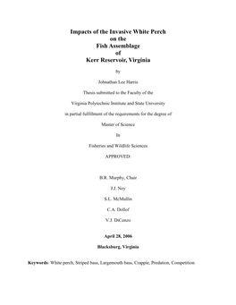 Impacts of the Invasive White Perch on the Fish Assemblage of Kerr Reservoir, Virginia