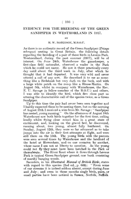 ( 103 ) Evidence for the Breeding of the Green Sandpiper in Westmorland in 1917