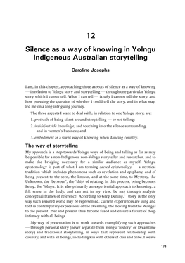 Silence As a Way of Knowing in Yolngu Indigenous Australian Storytelling