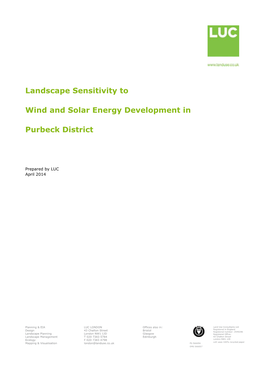 Landscape Sensitivity to Wind and Solar Energy Development in Purbeck District