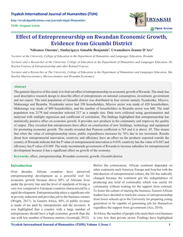 Effect of Entrepreneurship on Rwandan Economic Growth