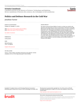 Politics and Defence Research in the Cold War Jonathan Turner