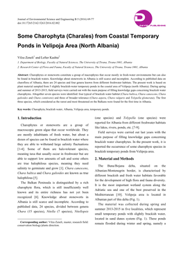 Some Charophyta (Charales) from Coastal Temporary Ponds in Velipoja Area (North Albania)