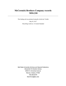 Mccormick Brothers Company Records MSS.218
