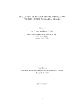 Evaluation of Environmental Information for the Unimak Pass Area, Alaska