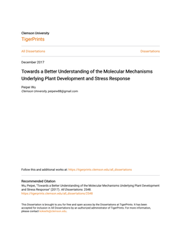 Towards a Better Understanding of the Molecular Mechanisms Underlying Plant Development and Stress Response