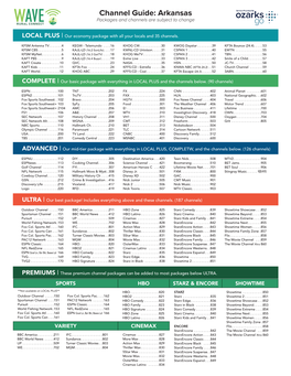 Channel Guide: Arkansas Packages and Channels Are Subject to Change