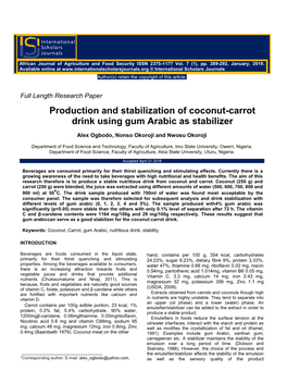 Production and Stabilization of Coconut-Carrot Drink Using Gum Arabic As Stabilizer