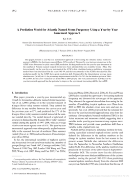 A Prediction Model for Atlantic Named Storm Frequency Using a Year-By-Year Increment Approach