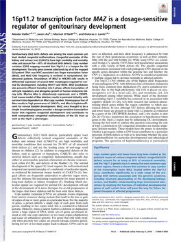 16P11.2 Transcription Factor MAZ Is a Dosage-Sensitive Regulator Of