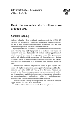 Bet. 2013/14:UU10 Berättelse Om Verksamheten I Europeiska