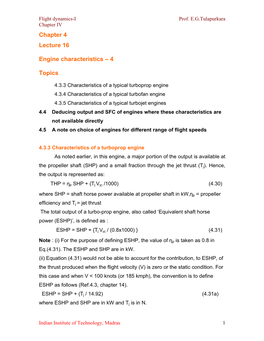 Chapter 4 Lecture 16 Engine Characteristics – 4 Topics