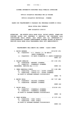 Sistema Informativo Ministero Della Pubblica Istruzione Ufficio Scolastico Regionale Per La Toscana Ufficio Scolastico Provincia