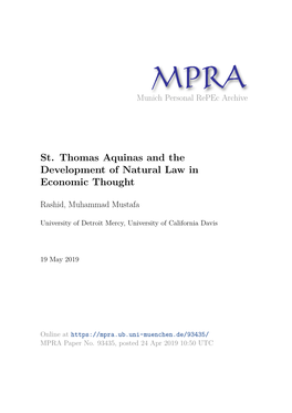 St. Thomas Aquinas and the Development of Natural Law in Economic Thought