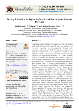 Poverty Reduction in Regencies/Municipalities in South Sumatra Province