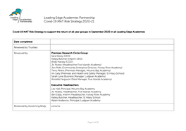 Leading Edge Academies Partnership Covid-19 MAT Risk Strategy