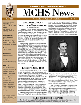 MCHS News May 2018 Opening Doors to Madison County History Vol