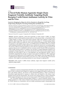 A Novel Fully Human Agonistic Single Chain Fragment Variable Antibody Targeting Death Receptor 5 with Potent Antitumor Activity in Vitro and in Vivo