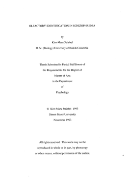 Olfactory Identification in Schizophrenia / by Kim-Maru Striebel