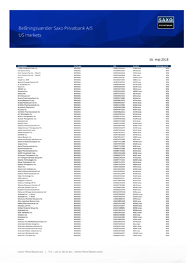 Investeringskommentar Saxo Privatbank A/S US Markets December 2016