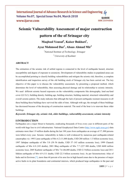 Seismic Vulnerability Assessment of Major Construction Pattern