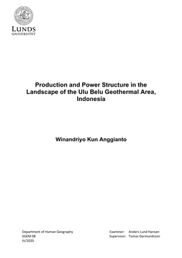 Production and Power Structure in the Landscape of the Ulu Belu Geothermal Area, Indonesia