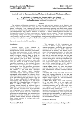 Annals of Agric. Sci., Moshtohor ISSN 1110-0419 Vol. 55(1) (2017), 145 – 150