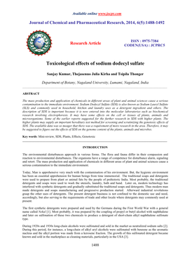 Toxicological Effects of Sodium Dodecyl Sulfate